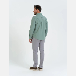 Męska KOSZULA LNIANA, regulowany RĘKAW, KOŁNIERZ zielona MORAJ